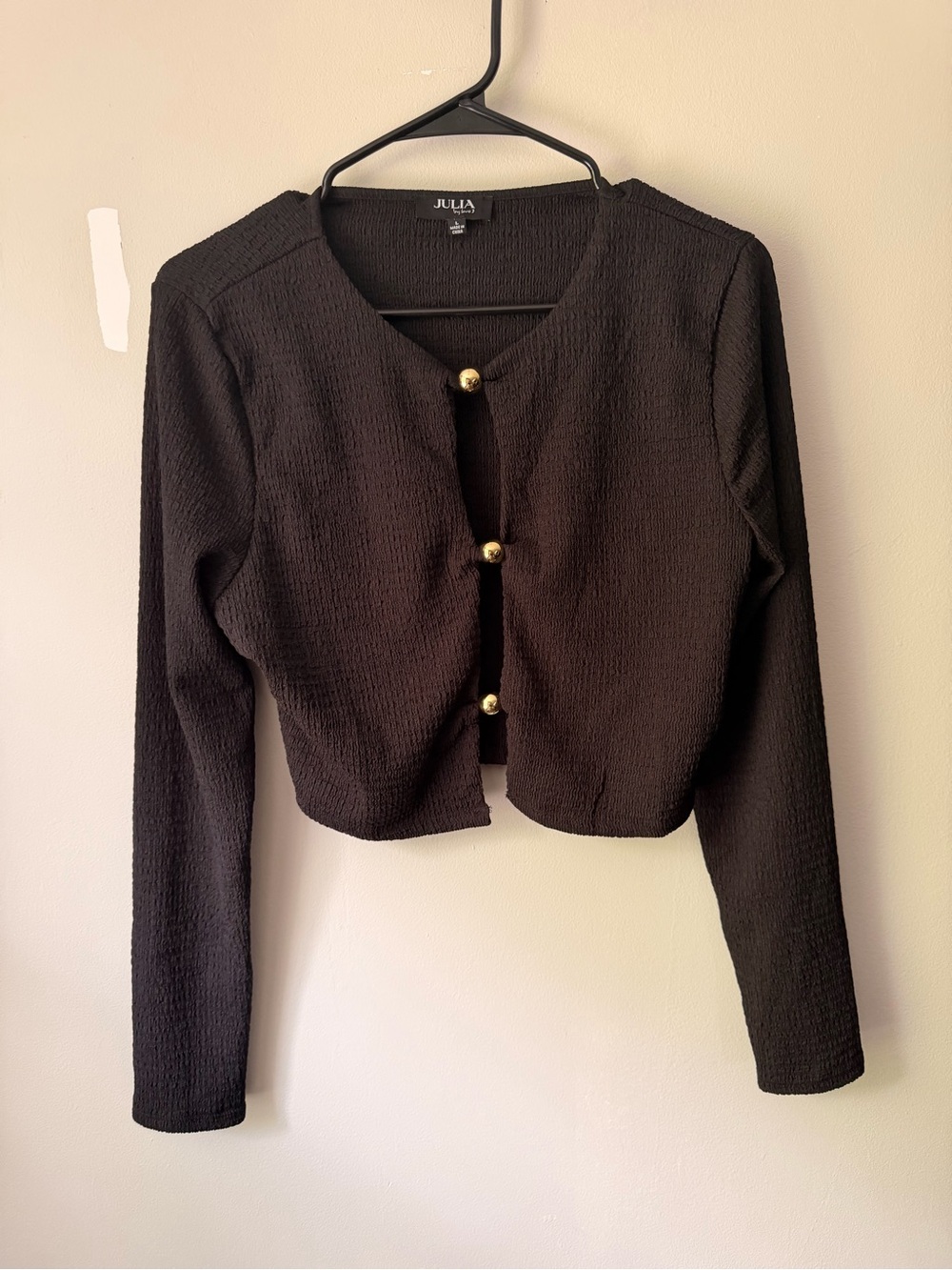 JULIA Black Textured Top with Gold Buttons
